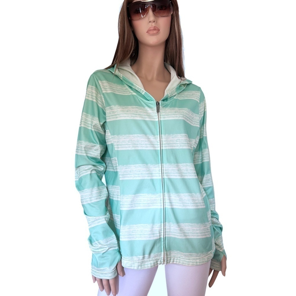 Bench Jacket Coat Sweater Hoodie Aqua Stripe Fitness Activewear Full Zip Front